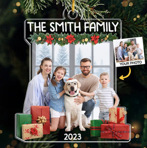 Photo personnalisée Famille heureuse Vie heureuse - Ornement personnalisé familial personnalisé - Forme personnalisée en acrylique - Cadeau de Noël pour les membres de la famille