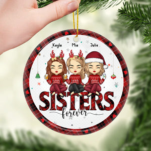 Besties By Heart - Bestie Personalized Custom Ornament - Ceramic Round Shaped - Christmas Gift For Best Friends, BFF, Sisters