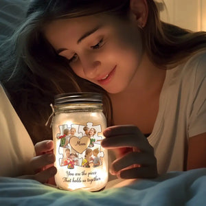 Photo personnalisée « Tenez-nous ensemble » - Lampe de pot Mason personnalisée pour la famille - Fête des Mères, cadeau pour grand-mère