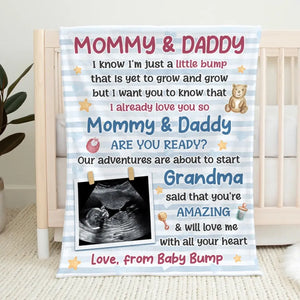 Couverture personnalisée avec photo « Maman, papa, es-tu prêt » ? Cadeau de naissance, cadeau pour la première maman, le premier papa.