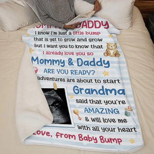 Couverture personnalisée avec photo « Maman, papa, es-tu prêt » ? Cadeau de naissance, cadeau pour la première maman, le premier papa.
