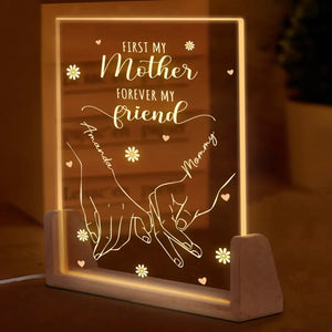 D'abord, ma mère, pour toujours, mon amie - Veilleuse LED 3D personnalisée en forme de noyer - Cadeau pour la fête des mères