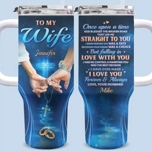 Il était une fois - Gobelet personnalisé en acier inoxydable de 113 ml avec poignée pour couple - Cadeau pour mari et femme, anniversaire