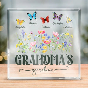 Des fleurs s'épanouissent dans le jardin d'amour de grand-mère - Plaque acrylique carrée personnalisée pour la famille - Cadeau pour maman et grand-mère