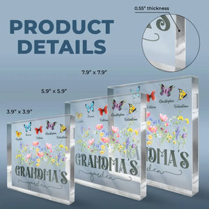 Des fleurs s'épanouissent dans le jardin d'amour de grand-mère - Plaque acrylique carrée personnalisée pour la famille - Cadeau pour maman et grand-mère