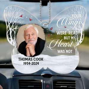 Photo personnalisée « Mon cœur n'était pas prêt pour ton départ » – Ornement de voiture personnalisé commémoratif – Forme personnalisée en acrylique – Cadeau de condoléances pour les membres de la famille