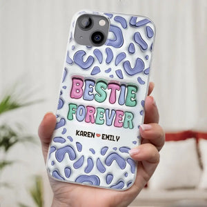 Coque de téléphone transparente personnalisée avec effet gonflé en 3D « Bestie Forever » – Cadeau pour meilleures amies, meilleures amies, sœurs