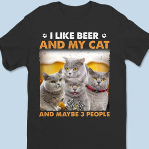 T-shirt, sweat à capuche et sweat-shirt unisexe personnalisé avec photo « J'aime la bière et mes chats » - Cadeau pour propriétaires et amoureux des animaux
