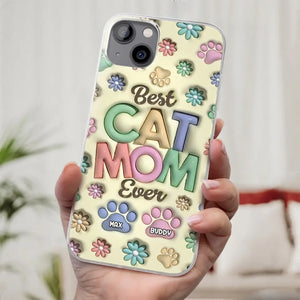 Meilleure maman à fourrure de tous les temps - Coque de téléphone transparente personnalisée avec effet gonflé 3D pour chien et chat - Cadeau pour la fête des mères, pour les propriétaires d'animaux et les amoureux des animaux