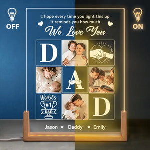 Photo personnalisée pour toujours dans mon cœur - Veilleuse LED 3D en noyer personnalisée en forme de famille - Cadeau d'anniversaire pour papa