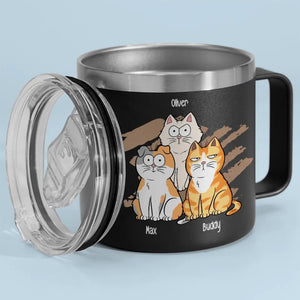 La vie est meilleure avec du café et un chat ! Gobelet personnalisé en acier inoxydable de 14 oz avec poignée, motif chat ! Cadeau pour les propriétaires et les amoureux des animaux.
