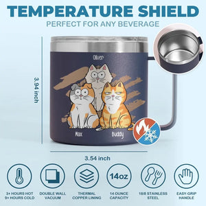 La vie est meilleure avec du café et un chat ! Gobelet personnalisé en acier inoxydable de 14 oz avec poignée, motif chat ! Cadeau pour les propriétaires et les amoureux des animaux.