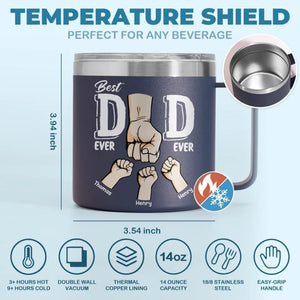 Meilleur papa du monde, je te soutiens - Gobelet personnalisé en acier inoxydable de 14 oz avec poignée - Fête des pères, cadeau pour papa, grand-père