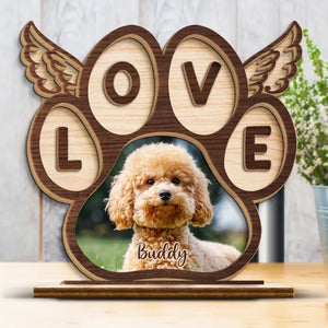 Photo personnalisée « Mon amour pour toi est éternel » – Plaque commémorative en bois personnalisée à 2 couches avec support plat – Cadeau de pendaison de crémaillère pour propriétaires et amoureux des animaux