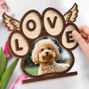 Photo personnalisée « Mon amour pour toi est éternel » – Plaque commémorative en bois personnalisée à 2 couches avec support plat – Cadeau de pendaison de crémaillère pour propriétaires et amoureux des animaux