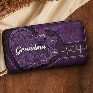 Tiens-moi la main, tiens mon cœur ! Portefeuille long en cuir personnalisé pour la famille ! Cadeau pour la fête des mères, maman et grand-mère