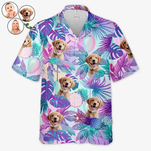 T-shirt hawaïen tropical unisexe personnalisé avec photo « Summer Vibe » pour chien et chat - Cadeau idéal pour les vacances d'été, les propriétaires d'animaux et les amoureux des animaux.