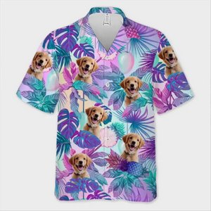 T-shirt hawaïen tropical unisexe personnalisé avec photo « Summer Vibe » pour chien et chat - Cadeau idéal pour les vacances d'été, les propriétaires d'animaux et les amoureux des animaux.