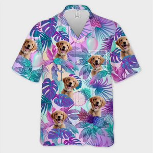 T-shirt hawaïen tropical unisexe personnalisé avec photo « Summer Vibe » pour chien et chat - Cadeau idéal pour les vacances d'été, les propriétaires d'animaux et les amoureux des animaux.