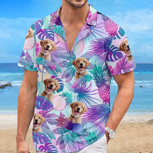 T-shirt hawaïen tropical unisexe personnalisé avec photo « Summer Vibe » pour chien et chat - Cadeau idéal pour les vacances d'été, les propriétaires d'animaux et les amoureux des animaux.