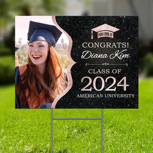 Photo personnalisée : Une douce fin pour un nouveau départ - Panneau de jardin personnalisé pour la famille - Cadeau de remise de diplôme pour les membres de la famille, les frères et sœurs