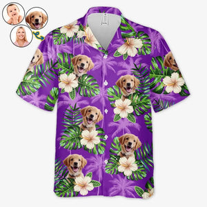 Photo personnalisée « C'est l'heure de mes vacances » - T-shirt hawaïen tropical unisexe personnalisé pour chien et chat - Cadeau de vacances d'été, cadeau pour propriétaires d'animaux et amoureux des animaux