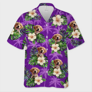 Photo personnalisée « C'est l'heure de mes vacances » - T-shirt hawaïen tropical unisexe personnalisé pour chien et chat - Cadeau de vacances d'été, cadeau pour propriétaires d'animaux et amoureux des animaux