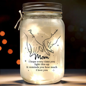 Maman, le cœur de la famille - Lampe personnalisée en pot Mason - Cadeau pour maman et grand-mère