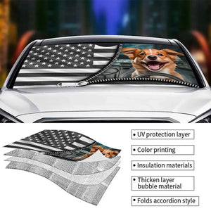 Photo personnalisée : La vie est une grande aventure, vivez-la ! Pare-soleil personnalisé pour pare-brise de voiture, protection de fenêtre de voiture, cadeau pour propriétaires d'animaux et amoureux des animaux.