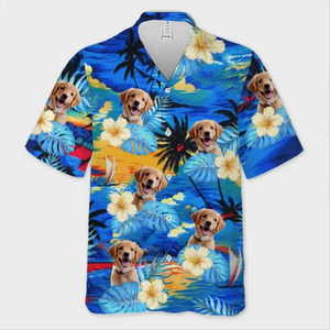 T-shirt hawaïen unisexe personnalisé avec photo « Oubliez la ville, profitez de l'été » pour chien et chat - Cadeau idéal pour les vacances d'été, les propriétaires d'animaux et les amoureux des animaux.