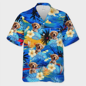 T-shirt hawaïen unisexe personnalisé avec photo « Oubliez la ville, profitez de l'été » pour chien et chat - Cadeau idéal pour les vacances d'été, les propriétaires d'animaux et les amoureux des animaux.