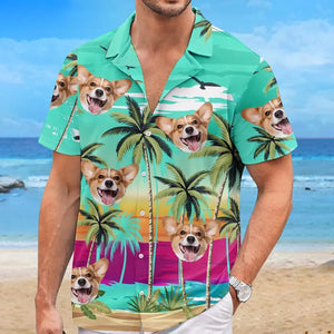 Photo personnalisée Bonjour, je suis prêt pour l'été - Chemise hawaïenne tropicale unisexe personnalisée pour chien et chat - Cadeau de vacances d'été, cadeau pour propriétaires d'animaux, amoureux des animaux