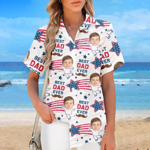 Photo personnalisée Bonjour, je suis là - Chemise hawaïenne tropicale unisexe personnalisée pour la famille - Cadeau de vacances d'été, cadeau pour les membres de la famille