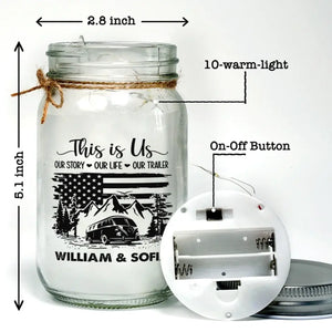 Le camping est le point de départ de l'aventure - Lampe de camping personnalisée en pot Mason - Cadeau pour couple, mari et femme, amoureux du camping