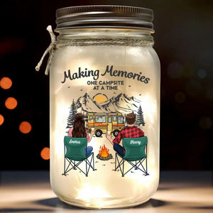 Créer des souvenirs ensemble, côte à côte - Lampe de camping personnalisée en pot Mason - Cadeau pour couple, mari, femme, amoureux du camping
