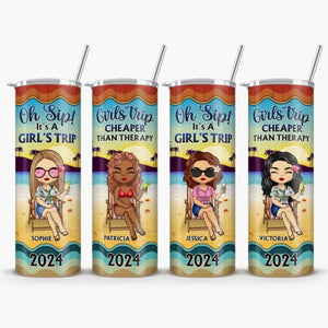 Oh Sip It's A Girl Trip - Gobelet fin personnalisé Bestie - Cadeau de vacances d'été, cadeau de fête d'anniversaire à la piscine pour meilleures amies, meilleures amies, sœurs