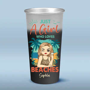 Juste une fille qui aime la plage - Tasse personnalisée en aluminium changeant de couleur - Cadeau de vacances d'été pour meilleures amies, meilleures amies, sœurs
