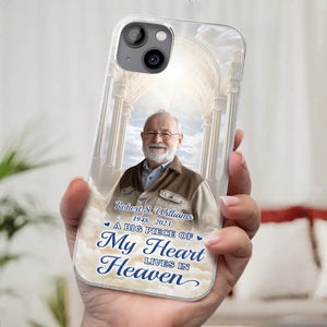 Photo personnalisée : « Un gros morceau de mon cœur vit au paradis » – Étui de téléphone transparent personnalisé commémoratif – Cadeau de condoléances pour les membres de la famille