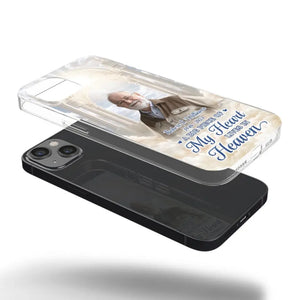 Photo personnalisée : « Un gros morceau de mon cœur vit au paradis » – Étui de téléphone transparent personnalisé commémoratif – Cadeau de condoléances pour les membres de la famille