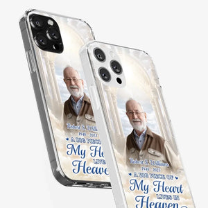 Photo personnalisée : « Un gros morceau de mon cœur vit au paradis » – Étui de téléphone transparent personnalisé commémoratif – Cadeau de condoléances pour les membres de la famille