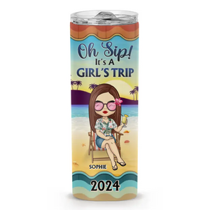 Oh Sip It's A Girl Trip - Gobelet fin personnalisé Bestie - Cadeau de vacances d'été, cadeau de fête d'anniversaire à la piscine pour meilleures amies, meilleures amies, sœurs