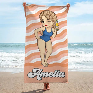 Serviette de plage personnalisée « La fille la plus sexy de la plage » – Cadeau idéal pour les vacances d'été, les anniversaires, les fêtes à la piscine, pour les meilleures amies, les meilleures amies et les sœurs