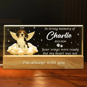 Photo personnalisée « Vos ailes étaient prêtes » – Lettres acryliques personnalisées commémoratives, veilleuse LED 3D – Cadeau de condoléances pour les propriétaires et les amoureux des animaux