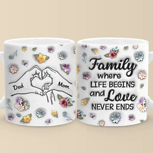La famille, là où la vie commence - Mug personnalisé avec effet gonflé en 3D - Cadeau pour les membres de la famille