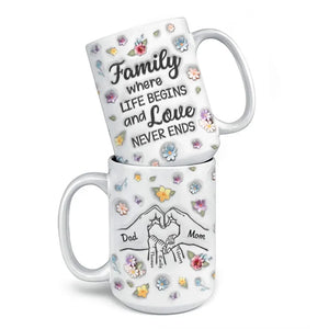 La famille, là où la vie commence - Mug personnalisé avec effet gonflé en 3D - Cadeau pour les membres de la famille