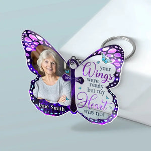 Porte-clés photo personnalisé « Vivre comme un papillon » en acrylique, souvenir personnalisé, cadeau de condoléances pour les membres de la famille.