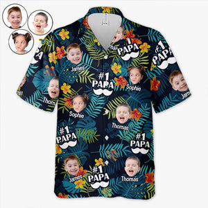 Photo personnalisée « Tu es le meilleur papa du monde » - T-shirt hawaïen tropical unisexe personnalisé pour la famille - Cadeau de vacances d'été, cadeau pour papa, grand-père