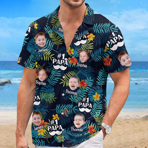Photo personnalisée « Tu es le meilleur papa du monde » - T-shirt hawaïen tropical unisexe personnalisé pour la famille - Cadeau de vacances d'été, cadeau pour papa, grand-père