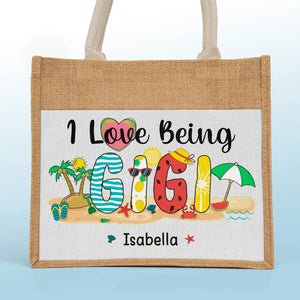 Je sens la brise estivale - Sacs fourre-tout personnalisés pour la famille, sacs fourre-tout en jute, sacs de plage - Cadeau pour grand-mère