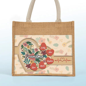 L'amour d'une grand-mère est éternel - Sacs fourre-tout personnalisés pour la famille, sacs fourre-tout en jute, sacs de plage - Cadeau pour maman, grand-mère